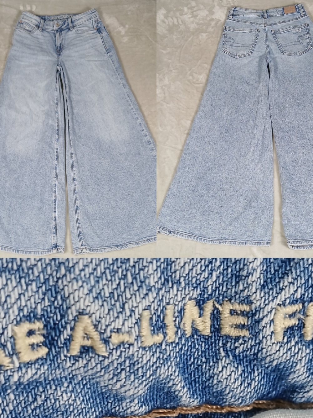 American Eagle Dreamy Drape A-Line Jeans 00 Wide Leg Baggy Stretch Light Wash